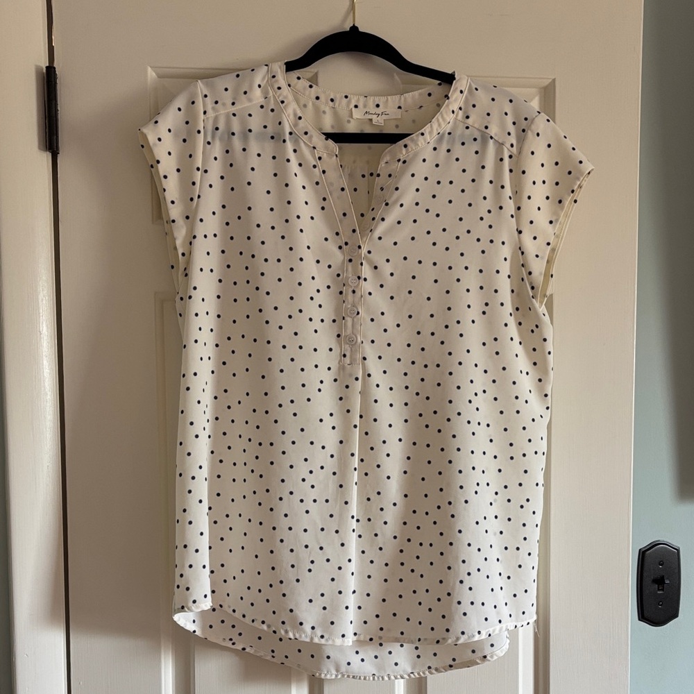 Monday Fun Ivory Polka Dot Cap Sleeve Blouse